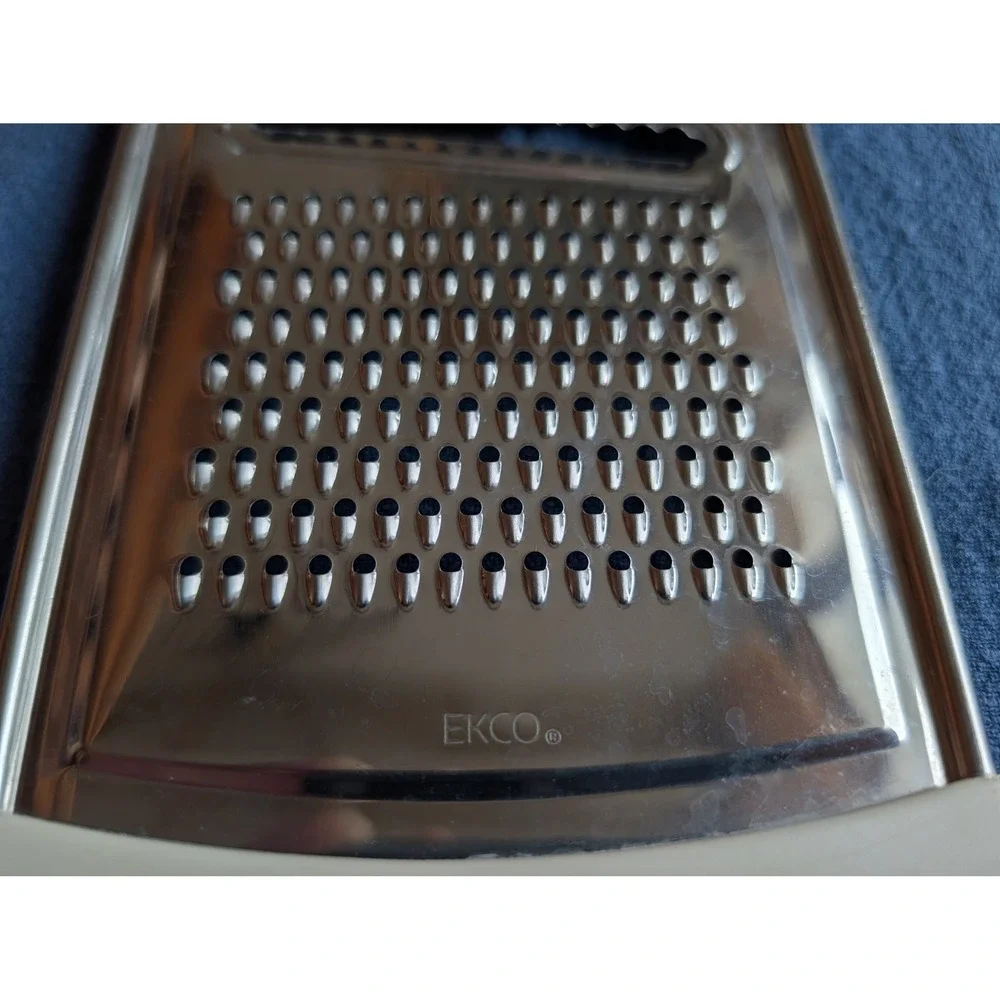 Ekco Stainless Steel Flat Hand Cheese Grater Slicer MCM Scandi Oval White Handle